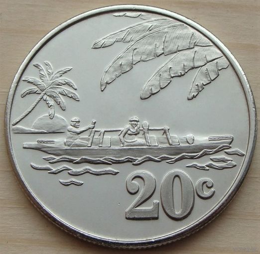 Токелау. 20 центов 2012 год  UC#5  "Полинезийцы плывут в каноэ"