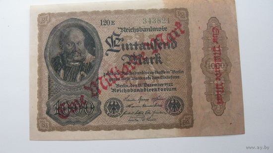 Германия 1 миллиард марок 1922 ( 1923 г. ) г. Ro 110 е ( серия- чёрный цвет . номер - зеленый цвет  )