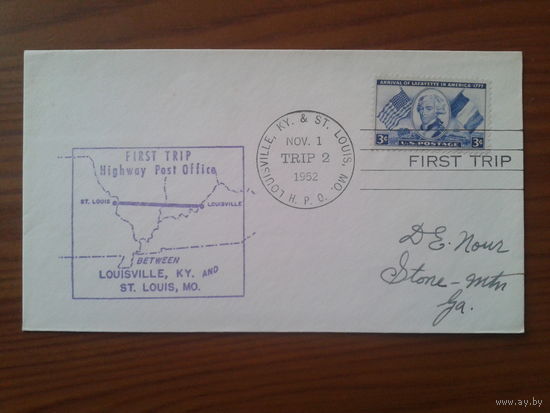 США 1952 конверт Спецгашения, прошел почту