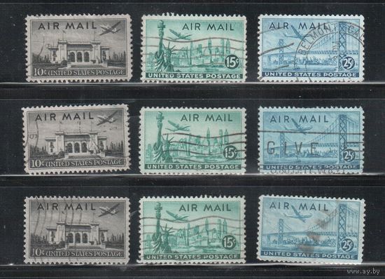 США-1947, (Мих.560-562), гаш.  , Авиапочта, Самолеты, Архитектура (полная серия), цена за 1 серию на выбор