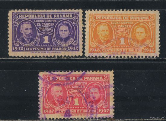 Панама Почтово-налоговая 1942-47 Пьер и Мария Кюри #10,16,27