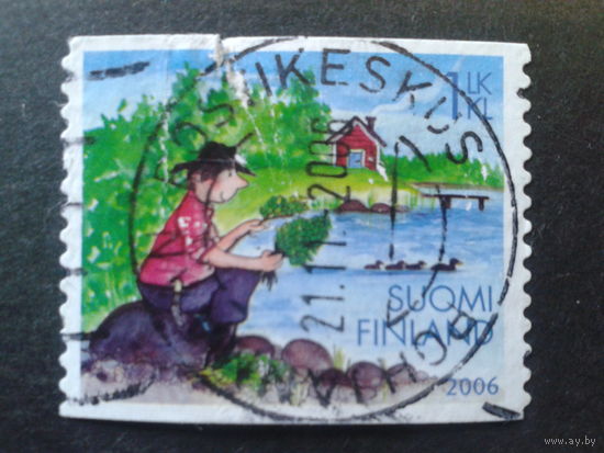 Финляндия 2006 рыболов, сказка, марка из буклета Mi-1,3 евро гаш.