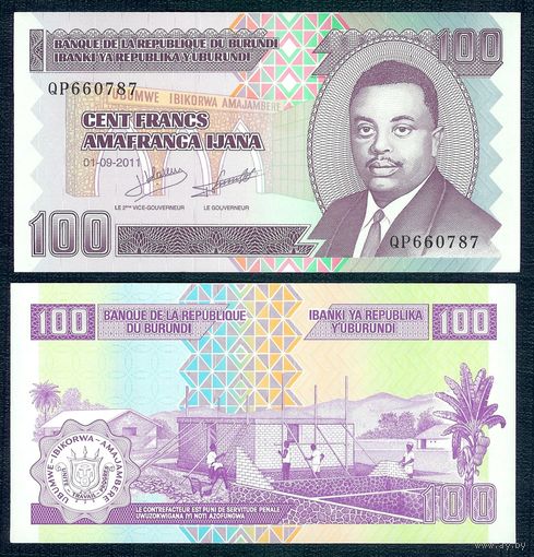 Бурунди. 100 франков 2011 год. UNC