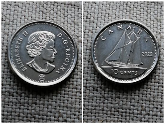 Канада 10 центов 2022 Елизавета 2 /Корабль -Канадская рыбацкая шхуна