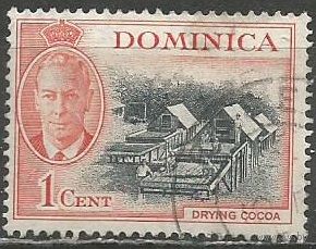 Доминика. Король Георг VI. Переработка какао бобов. 1951г. Mi#119.
