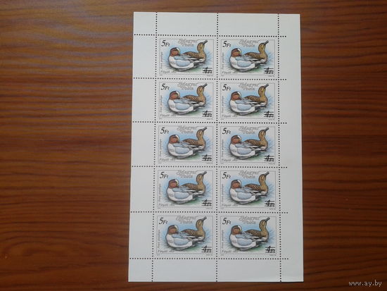 Венгрия 1989 утки надпечатка малый лист