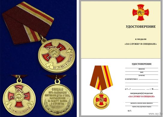 Медаль За службу в Спецназе с удостоверением
