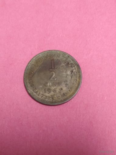 Карибские острова 1/2 цента 1955 Елизавета II редкая