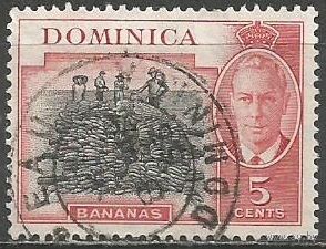Доминика. Король Георг VI. Сбор бананов. 1951г. Mi#123.
