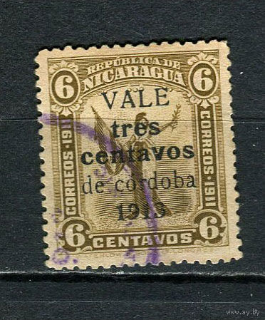 Никарагуа - 1913/1914 - Надпечатка tres centavos на 6С - [Mi.321] - 1 марка. Гашеная.  (Лот 28EG)-T2P2
