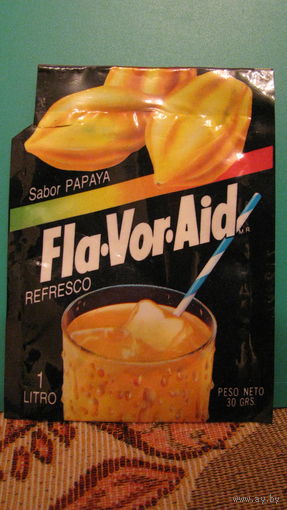 Этикетка от растворимого напитка Fla-Vor-Aid (папайя).
