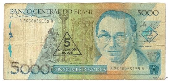 Бразилия 5000 Крузейро, 5 Новых Крузейро 1989 год