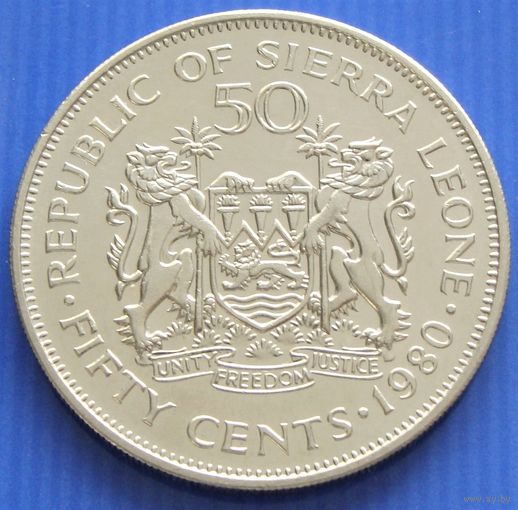 Сьерра-Леоне. 50 центов 1980 год  КМ#25  Нечастая!!!