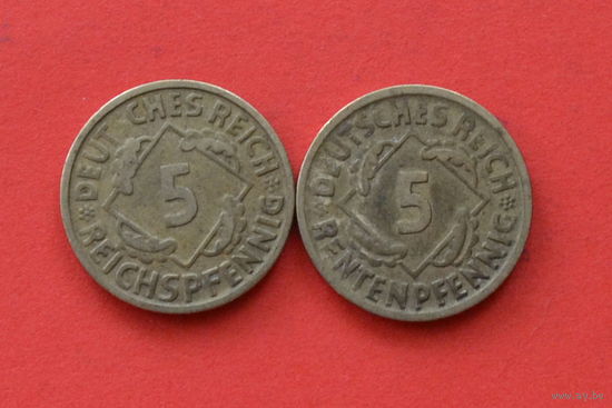 Германия 5 рентен и рейхспфеннигов 1924 D