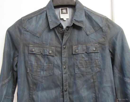 G-STAR 96 Рубашка Темно-синяя Пропитка Оригинал Кнопки Карманы Вышивка M