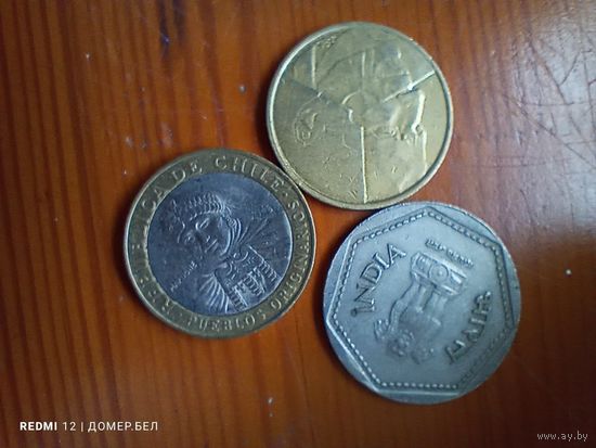 Чили 100 песо 2005, Индия 1 рупия 1985, Бельгия 5 франков 1986  -79