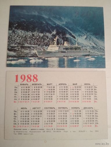 Карманный календарик. Кельский залив . 1988 год