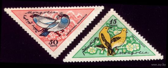 2 марки 1961 год Монголия Птицы 207,209