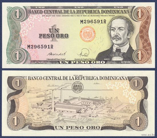 Доминикана, 1 песо 1988 г., P-126c, UNC