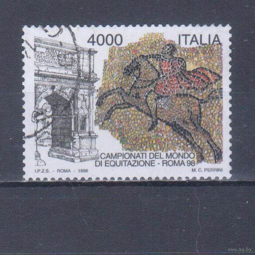 [523] Италия 1998. Лошади на почтовых марках.Мозаика. Одиночный выпуск.Высокий номинал. Гашеная марка.