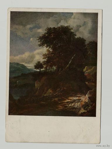 Открытка Живопись - Рюисдаль. Горный пейзаж Гос. Музей изящных искусств N 36 Хро-Гиз N 141 1929 г.