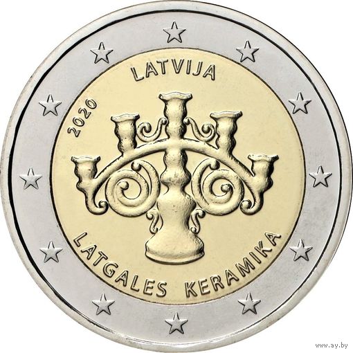 2 евро 2020 Латвия Латгальская керамика UNC из ролла