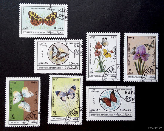 Афганистан 1987 г. Бабочки. Насекомые. Фауна, полная серия из 7 марок #0060-Ф2P11