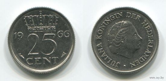 Нидерланды. 25 центов (1966, XF)
