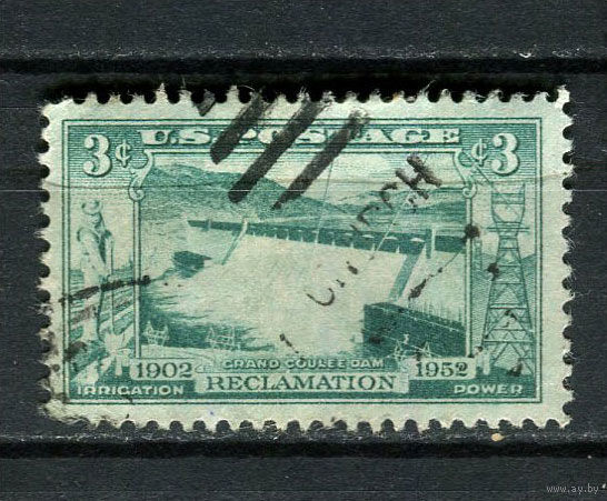 США - 1952 - Плотина Гранд-Кули - (есть тонкое место) - [Mi. 628] - полная серия - 1 марка. Гашеная.  (Лот 52Dt)