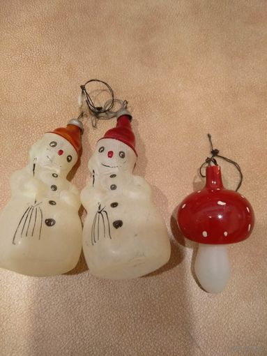 Ёлочные игрушки СССР стеклянные снеговик поштучно на выбор . Мухомор  в НАЛИЧИИ н
