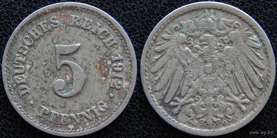 YS: Германия, Рейх, 5 пфеннигов 1912G, KM# 11 (1)