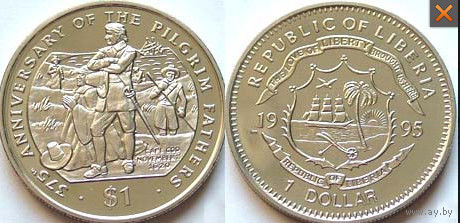 Либерия доллар 1995 ПИЛИГРИМ АЦ UNC