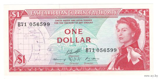 Восточно-Карибские штаты 1 доллар образца 1965 года. Редкая! Состояние aUNC+!