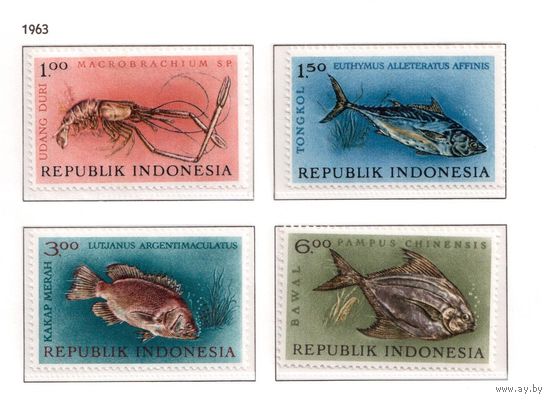 Индонезия-1963,(Мих. 392-395)  ** ,  Рыбы и раки