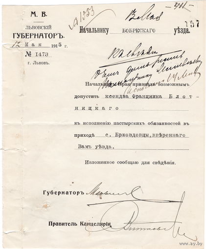 Россия, Львовский губернатор, 1915 г.