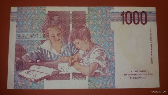 Банкнота 1000 лир Италия 1990 г.