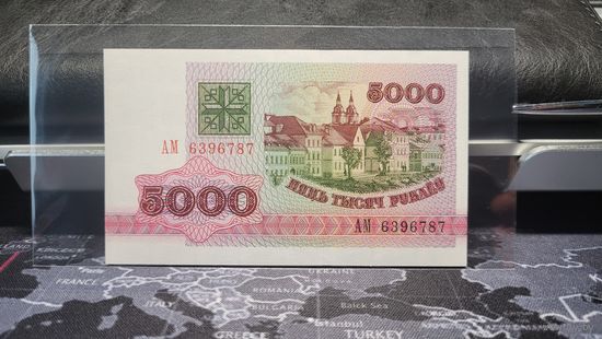 Беларусь, 5000 рублей 1992 г., серия АМ, UNC