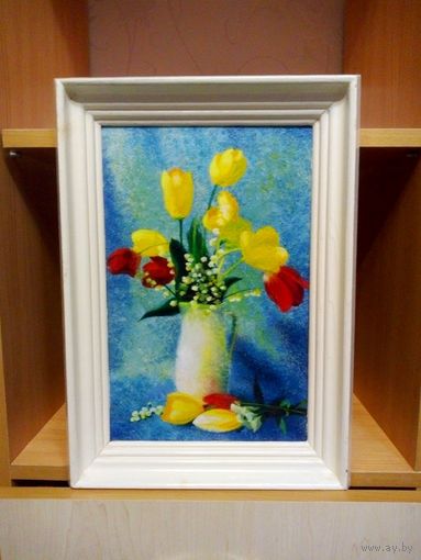 Картина маслом тюльпаны 35 см. с креплением на стену.