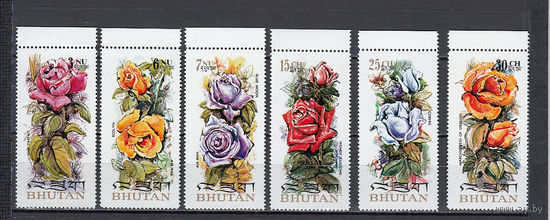 Флора. Цветы. Розы. Бутан. 1973. 6 марок. Michel N 545-550 (4,5 е).