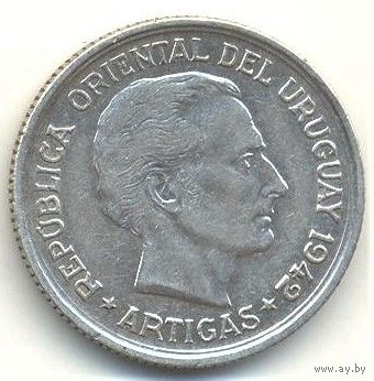 1 песо 1942 г. Уругвай.