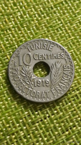Тунис 10 сантим 1919 г