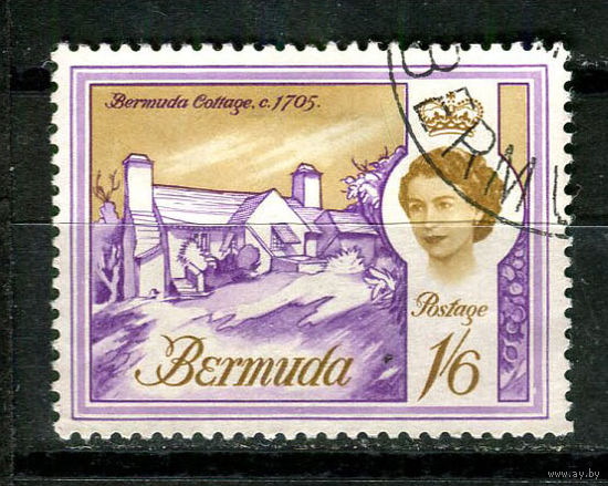 Британские колонии - Бермуды - 1962/1969 - Королева Елизавета II и архитеткутра 1,6Sh - [Mi.173] - 1 марка. Гашеная.  (Лот 69AL)