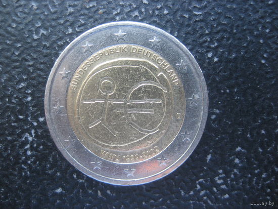 Германия 2 евро 2009 10 лет безналичному евро человечек D