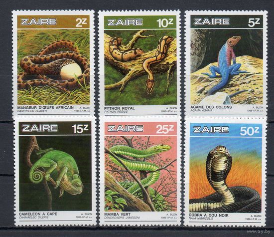 Рептилии Заир (Конго) 1987 год серия из 6 марок