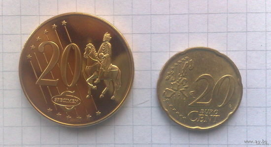 Ватикан 20 центов 2005г. -образец-