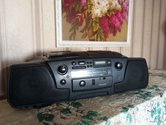 Бумбокс Philips AZ 8012/00 - радио (СВ, ДВ, УКВ), кассетный и CD проигрыватели - модель 1991 г., сделан в Малайзии