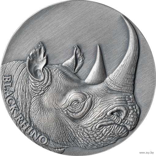 Камерун 2000 франков 2023г. "Черный носорог". Монета в капсуле; деревянном подарочном футляре; сертификат; коробка. СЕРЕБРО 62,20гр.(2 oz).