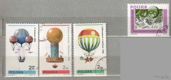 Воздушные шары, 4 марки, 1981. Авиация, гаш. Польша.