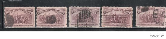 США-1893, (Мих.74), гаш.   , 400-лет открытия Америки, Колумб, 5 марок-разл. гашения