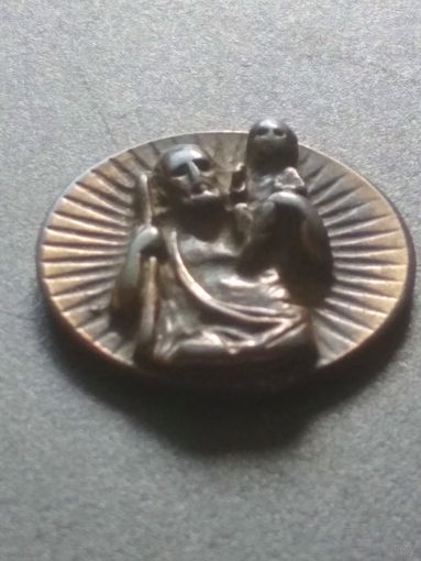 Медальон Польша до 1939, Св. Криштоф, покровитель путешествующих, оберег,  латунь, бронза, икона, образок